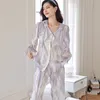 Women's Sleepwear CRLAYDK Women's Notch Collar Pajamas Set Silky Summer Long Sleeve Thin Sleepwear Button Down Shirt and Long Pants Loungewear 230421