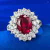 Cluster Rings Springlady 925 Sterling Silver Oval 8 10mm Created Ruby High Carbon Diamond Gemstone Ring for Women Engagement Smycken