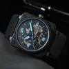 الرجال يشاهد الفولاذ المقاوم للصدأ مربع كبير حزام المطاط BR Watch Mechanical Movement Chronograph Wristwatch مقاومة للماء Montre de Luxe