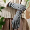 Gants de cyclisme en daim pour femmes, durables, coupe-vent, peluche et épais, doux et chaud, hiver