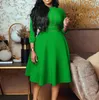 Casual Dresses Fashion For Women 2023 Autumn Green Long Sleeve Standing Neck Party Elegant Work Swing Dress