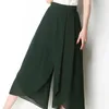 Women's Pants Lady Elastic Waist Trousers Loose Wide-leg Chiffon Skirt Stylish Mid-calf Cropped For Women With High