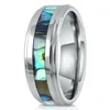 Wedding Rings Men&#39;s Fashion Black Stainless Steel Ring Abalone Shell Inlay Engagement Anniversary Jewelry Party Gift Size 6-13