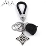 Keychains Witch's Irish Knot Key Chain med Tassel Leather Rostfritt stål Pendant Witch Celtic Car Holder Jewelry Nudo de Bruja