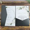 Gratulationskort svart bröllop inbjudningskort tri-fold pocket shimmer country party bjuder in personlig design flera färger 231102