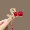 Trendy Elegant Rose Flower Fishtail Hair Clip Diamond Hairclip pearl Tassel Clip Ponytail Claw Hair Accessories For Women