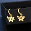 Boucles d'oreilles créoles en acier inoxydable 316L, simples et polyvalentes, pendentif papillon ajouré, mode haute bijoux SAE1000