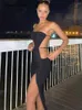 Casual Dresses Forefair Summer Beach Bodycon Dress Women White Bandage Sleeveless 2023 Y2K Black Hollow Out Party Sexig Backless Midi