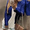 Women's Jackets 2023 Champagne Silver Fashion Sexy Sequins Open Front Short Women's Long Sleeve Blazer Coats Ladies Outwear Tops