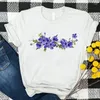 女性のTシャツ夏の白いTシャツ女性漫画美しい花柄の女性シャツトップ90S半袖美学カワイイティーフェム