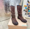 Low Heels Mid Calf Boots Belt Buckle Combat Booties Shoes Female Party Dress