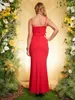 Party Dresses Angel-fashions Spaghetti Strap Wedding Gown Women's Elegant Ruffle Trim Split Red Formal Evening Dress