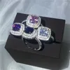 Wedding Rings 4 Colors Gems Anniversary Band Ring For Women Cushion Cut 3ct 5A Zircon Crystal Silver Color Bijoux