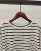Damen T-Shirt WOTWOY Casual Striped Langarm Strick T-Shirt Damen Frühling Baumwolle Tops Damen Schwarz Weiß Loose Fit Harajuku T-Shirt 230421