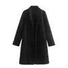 Женская полушерстяная одежда UNIZERA 2023, осень-зима, модный стиль, средней длины, воротник-поло, длинный рукав, открытая передняя часть, пальто 231120