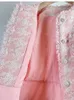 Womens Jackets Haute qualité Vintage élégant rose laine Cardigan Tweed veste pour femmes de luxe pied-de-poule poche Design manteaux femme Casacos 231120