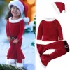Kläder sätter barnflickor julkläder för barn Santa Claus Costume Långärmad toppbyxor hattar 3st årets festkläder 231120
