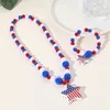 Halsband Patriotische Rot Weiß Blau Holz Perlen Halskette Für Frauen USA Flagge Und Stern Unabhängigkeitstag Schmuck Großhandel
