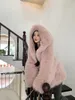 Womens Fur Faux White Fox Coat Winter Fashion Warm Artificial Hooded Long Sleeve Sweet Design 231121