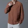 Men's Casual Shirts 2023 Cotton And Standing Neck Long Sleeve Shirt For Men Youth Middle Age Elderly Fashion Leisure