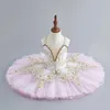 Stage Wear Style Tutu di balletto professionale Costumi con applicazioni di pizzo per ragazze adulte che ballano bambini Ballerina abito a pieghe