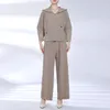 Frauen Zwei Stück Hosen Miyake Plissee Mit Kapuze Tops Frauen 2023 Herbst Winter Koreanische Mode Lose Zeigen Gerade Casual Set