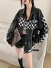 Vestes pour femmes Harajuku Y2k Esthétique Vintage PU Veste en cuir Femmes Damier Baseball Mode Lâche Femme Punk Manteau 231120