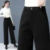 Women's Pants Capris Fall Winter Office Woolen Wide Leg Pants Women Casual High Waist Thicken Pantalones Wool Blend Warm Straight OL Sweatpants 231120