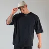 Camisetas masculinas verão corrida oversized academia musculação fitness solta algodão casual manga curta esportes de rua 230420