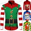 Men's Casual Shirts Novelty Christmas Party Show Shirts Men's Funny 3D Print Short/Long Sleeve Single Breasted Tops Couple New Year Holiday Clothing T231121