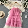 Casual Dresses 6 Colors Fashion Yellow Pink Green Mini Fairy Dress Sexy Pleated Mesh Ruffles Cake Summer Holiday Sleeveless Sling