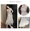 Casual Dresses Women's Appliques Sexy Strapless Elegant Single-Breasted Patchwork High Waisted Slim A Line Party Dress Female Clothing