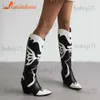 Stövlar pekade tå Western Cowboy Boots Summer 2023 Hot Fashion Retro Patchwork Knee-High Boots Vintage Dress Women Boots Comfy Walking T231121