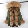 Womens Down Parkas Winter Women Large Raccoon Fur Collar Hooded Real Fox Liner Coat Black Army Green Outwear Jacket 231120