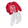 Ensembles de vêtements bébé garçon tenue de Saint Valentin enfant en bas âge automne sweat-shirt pantalon 2 pièces ensemble infantile hiver pull-over vêtements