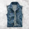 Gilets pour hommes hommes gilet veste simple boutonnage hip hop streetwear denim gilet déchiré sans manches avec pour l'été