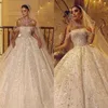 Court Shine Bride Gowns Elegant Wedding Dresses With Sequined New 3D-Flower Off The Shoulder Tulle Brush Train Robe De Vestido Customized