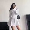 Casual Dresses Houzhou Black Shirt Dres Elegant Vintage Long Sleeve Sexig Gothic Pleated Streetwear Turndown Collar Robe 230421