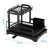 Kitchen Storage Iron Double Drainer Dish Organizer With Basket Drying Rack Countertop Utensil Accessories