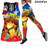 Pantalon deux pièces pour femme Puerto Rico Maga Flower Impression 3D Femme Débardeurs Combo Outfit Legging Pantalon Costumes Été évider Tee Vest Yoga Set