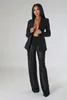 Pantaloni a due pezzi da donna Szkzk Blazer in maglia nera con perline Set per cappotti da abito sexy da festa e abiti trasparenti da night club Set coordinati