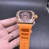 Ultima versione Boutique Watch Skull Tower Quadrante Cassa a forma di barilotto Orologio da uomo alla moda personalizzato Cinturino in caucciù arancione Orologio meccanico automatico sportivo