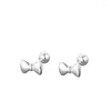 Stud Earrings 925 Sterling Silver Bowknot Earring For Women Girl Fashion Simple Smooth Small Design Jewelry Birthday Gift Drop