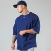 Camisetas masculinas verão corrida oversized academia musculação fitness solta algodão casual manga curta esportes de rua 230420