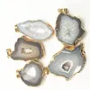 Pendant Necklaces 5PCS Natural Stone Brazilian Electroplated Edged Slice Open White Agates Geode Drusy Druzys For Necklace Jewelry Making