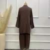 Etnische kleding Turkse jurken Tweedelige broek en top Tuniek Kaftan Broek Set Islamitische moslimvrouwen Bijpassende outfits Casual