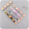 Pacifier Holders Clips# 12pcs Baby Clip Wooden Teethers Bracelet Set Silicone Beads Babies Soothe Nipple Teething Toys Antilost Chain born 230421