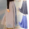 Skirts Plaid Long Women Bohemian Sexy High Waist Maxi Dress Casual Elastic Ladies Aline Womens Robe 230420