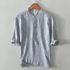 Magliette da uomo Camicia di lino in cotone Uomo Donna 2023 Primavera Estate Cachi con scollo a V T-shirt a maniche corte sottili a righe T-shirt casual traspiranti