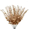 Decorative Flowers 1Pc Artificial Gold Eucalyptus Stems Leaves Real Touch Wedding Bouquet Minimalist Home Decor